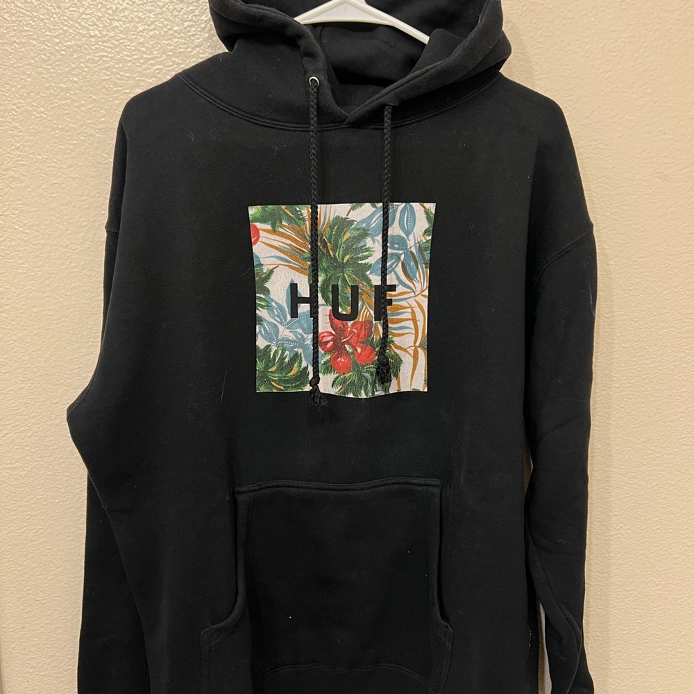 HUF Black Hoodie with Tropical Print